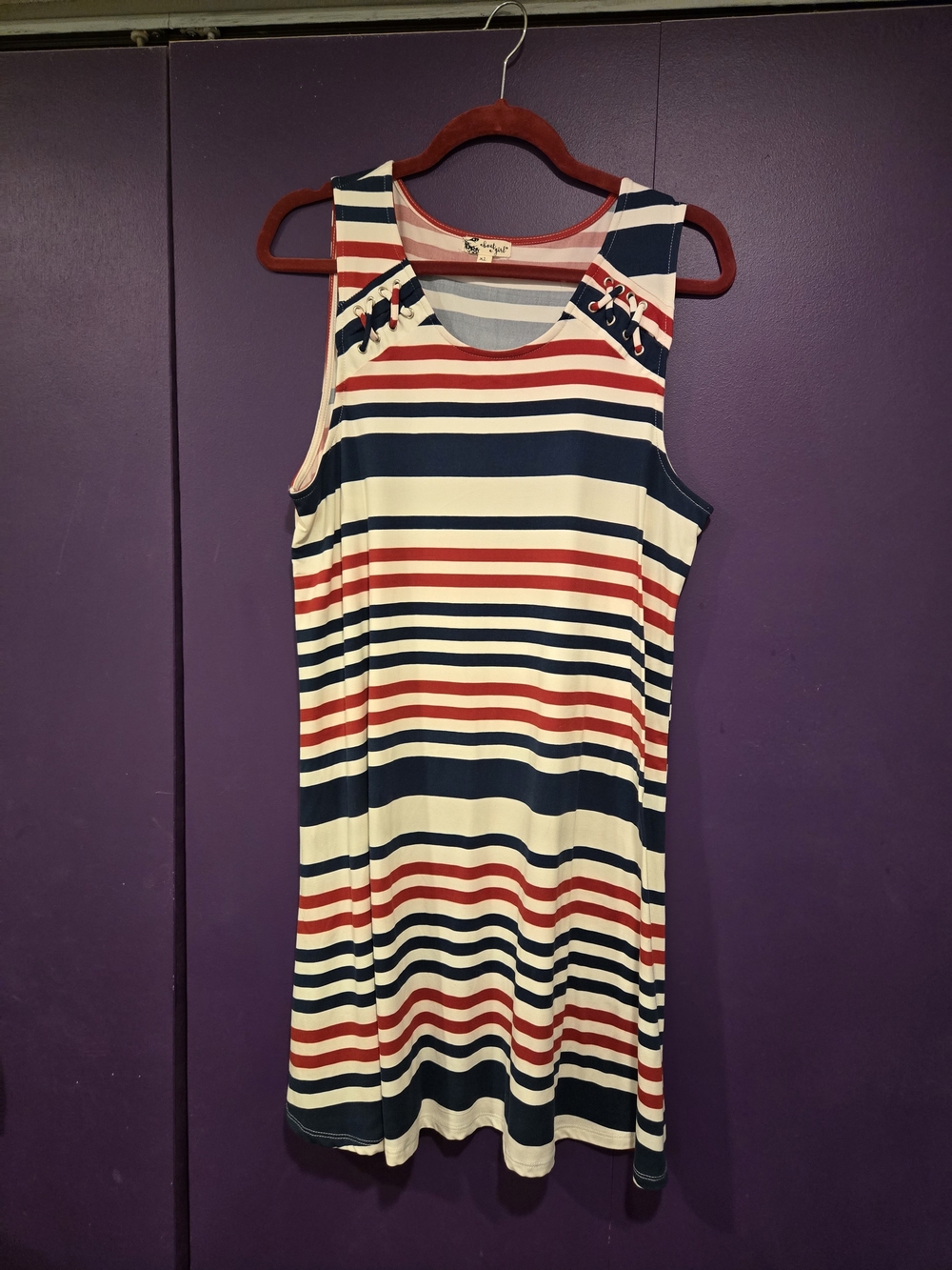 *About A Girl* Striped Sleeveless Shift Dress in Navy, Red & Cream